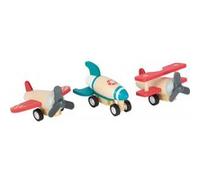 Small Foot Design Set d'avions à remonter 11884 – 3 grands avions en bois robuste dès 12 mois