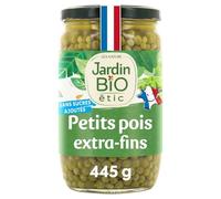 Des petits pois extra-fins sans sucres ajoutés pour des repas vite prêts - JARDIN BIO ETIC, bocal de 450g - Lot de 3