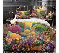 Des points dorés scintillants dessinent le paysage 3D Parure De Lit, 3 Pièces Housse De Couette Microfibre Ensemble De Literie Imprimé Taies D'oreiller, Pour Adultes Et Enfants Super King（260x220cm）