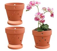 des Pots d'orchidées avec des Trous et soucoupes, 3 pcs 5 Pouces en céramique Orchidée Pot pour Le rempotage, Le jardinière, Les Pots de Fleurs végétaux pour intérieur et extérieur favorisent Le