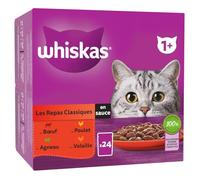 des Repas Savoureux et complets pour Votre Chat avec WHISKAS Les Repas Classiques en Sauce, Format Familial de 24 sachets de 85g - Lot de 2