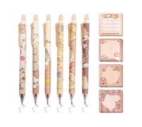 Des Stylos De Dessins Animés En 6 Pièces Et Des Notes Collantes En 4 Pièces, Des Stylos Effaçables, De La Papeterie Mignonne, Des Outils D'Écriture Et Des Fournitures D'Étudiants.