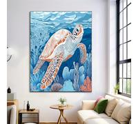 Des Tortues Marines Nageant Dans Les Récifs Coralliens Impressions D'Art (Sans Cadre) - Décoration Murale Sur Toile Vie Marine | Plusieurs Tailles | Peintures Murale Bleu Pour Salon Chambre 80×120 Cm