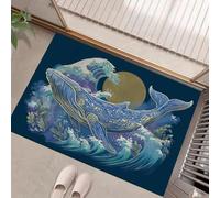 des Vagues Et des Baleines Paillasson Interieur Entree 45 X 75 Cm, Animaux Marins Tapis D'Entrée Antidérapant, Tapis De Sol Absorbantes Bleu Foncé pour Chien, Porte, Couloir