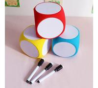 Dés vierges à faire soi-même, pour écrire/netter les dés, Cubes de jeu vierges portables et nettoyables pour l'enseignement en s extérieurs effaçables à sec 1 Dice Red 2 pens