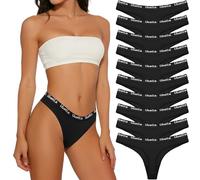 Desanlapi String Femme Coton Lot de 10 Tanga Taille Basse Stretch Sexy Chic, Slip Sport Hipster Culotte sous Vêtements Féminins Women Cotton Thong Underwear Multipack Noir XL