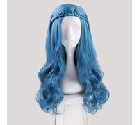 Descendants 2 Evie bleu vert mélange longue perruque ondulée Cosplay Costume femmes cheveux synthétiques fête jeu de rôle perruques + casquette de perruque KUMZ7146