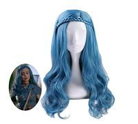 Descendants 2 Evie bleu vert mélange longue perruque ondulée Cosplay Costume femmes résistant à la chaleur synthétique cheveux fête jeu de rôle perruques MZ-1249B