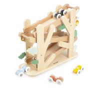 Janod - Descendeur en Bois sur 3 Niveaux- Toboggan des Fourmis avec 4 Voitures incluses - Jouet d'Eveil et Premier Âge - Apprentissage Motricité Fine - Dès 1 an - J04038