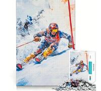 Descente de Ski Alpin pour Adultes Puzzle de 1000 pièces Casse-tête Relaxant et Amusant Assemblage d'image Surprise chaleureuse 50x75cm