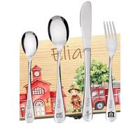 DEschenk - Couvert Enfant Personnalisé avec Gravure du Nom - Couvert Pat Patrouille pour Enfants - Set de Couvert Personnalisé Enfant Idéal pour Cadeaux Uniques (SET DE POMPIERS)