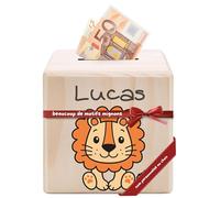 DEschenk Tirelire Enfant personnalisée avec prénom | Tirelire en Bois - Cadeau personnalisé pour baptême, Communion, Confirmation, Anniversaire | Cadeaux pour Filles & garçons (Lion)