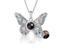 Desdira Collier personnalisé avec projection photo et image cachée - Collier Papillon avec photo - Cadeau bijou personnalisé pour femmes, petites amies, mères et filles - Argent, Or, Or rose