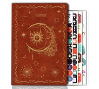 Deselen Non Daté Agenda 2023-2024 avec Autocollants Personnalisés - Carnet A5 Semainier(21 * 14.8cm) - Planner Productivité Simple Hebdomadaire Journalier, Marron