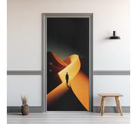 Désert Jaune Stickers Porte 80x200cm Dunes du Désert Sticker Mural Auto-adhésif 3D Autocollant Porte Résumé Moderne Poster Papier Peint PVC Imperméable Amovible pour Salon Chambre Bain