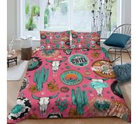 Désert Motifs Linge de Lit 3 Pièces 3D Imprimée Microfibre Hypoallergique Vintage Western Art Style Parure de Lit avec 2 x Taies d'oreiller Respirante for Chambre Adulte Double（200x200cm）