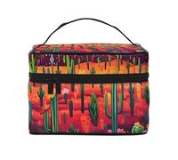 Desert Plants Trousse de maquillage de voyage - Organiseur de toilette portable avec compartiments zippés pour pinceaux, bouteilles et soins de la peau