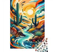 Désert Rivière Cactus Puzzle, 1000 Pièces Jeu Intérieur Adulte | 38x26cm Carton, Exercice Mental, Coupe Précise, Amateurs De Puzzles, Réduction Du Stress