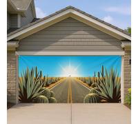 Desert Road Housse de porte de garage - Décoration de cactus de style sud-ouest - Décoration d'été extérieure - Thème paysage ensoleillé - 397 x 180 cm