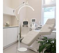 DESGNT Lampe Demi Lune,Lampe Extension de Cils,36W Lampe de Cils en Lampe sur Pied avec Tête Réglable à 360°,3000K-6000K,pour Tatoueurs (Blanc, 16 inch)