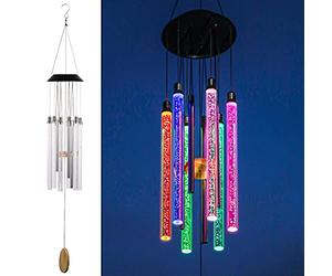 DesGully Carillon éolien, 6 Barres à Bulles colorées à énergie Solaire avec Couleurs changeantes et Ton Profond pour décoration extérieure Unique de Jardin à Suspendre, Cadeau pour Elle (94 cm)