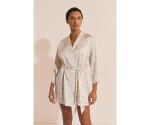Déshabillé de pyjama satiné à motifs fleuris - Noreen - S - Ecru - Femme - Etam