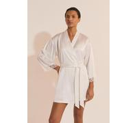 Déshabillé de pyjama satiné avec détail en dentelle - Naeva - XS - Blanc - Femme - Etam