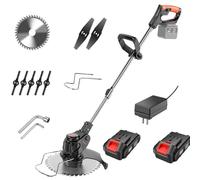 Désherbant électrique, débroussailleuse électrique sans Fil de 1,8 kg avec Lames, Batterie 2 x 1200 mAh, Bouclier de Protection, Outil de Coupe-Bordure de Jardin, Herbe pour Le Nettoyage du Jardin C