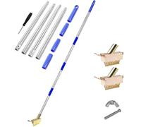 Désherbeur de fissures de 160 cm avec brosse en V et lame - Outil d'élimination des mauvaises herbes pour allée, démoussant pour pavés de terrasse, 2 têtes + 4 poignées