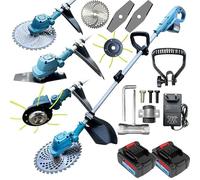 Désherbeur Électrique Multifonction, 3 en 1 Coupe-Bordures/Tondeuse/Mini-Débroussailleuse - Tige Télescopique Réglable - avec 2 Batteries et Chargeur - pour Jardin et Cour