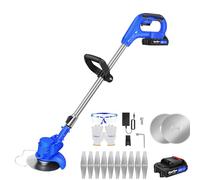 Désherbeur électrique sans fil 21 V, 1000 tr/min, avec 1 batterie de 1,5 Ah et chargeur, 10 lames en métal, 2 lames de scie circulaire, tête réglable, tige télescopique