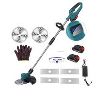 Désherbeur électrique sans fil 21 V 2000 mAh 2 x 1280 W Batterie rechargeable sans balais pour jardin, pelouse, cour, bleu