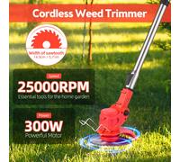 Désherbeur électrique sans fil 21 V 2000 mAh alimenté par batterie avec 1 batterie/chargeur/3 types de lames de coupe coupe-herbe léger à hauteur réglable pour cour, pelouse et jardin