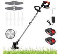 Désherbeur électrique sans fil 21 V avec 2 batteries de 2000 mAh et chargeur, débroussailleuse 3 en 1 avec 3 types de lame pour jardin, cour, pelouse