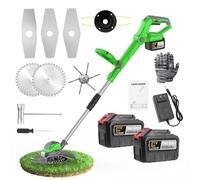 Désherbeur électrique sans fil 21 V avec 2 batteries de 4,5 Ah, moteur sans balais 960 W, tondeuse multifonction 4 en 1, tondeuse à gazon sans fil