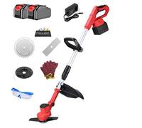 Désherbeur électrique, Tondeuse à Gazon sans Fil avec 3 Types de Lames, Lame élargie de 25 cm et Manche télescopique de 110 à 140 cm, for Jardin, pelouse et arbustes(9 inches(Battery*2))
