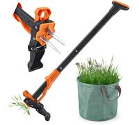 Désherbeur Manuel et Extracteur de Mauvaises Herbes avec sac de jardin 50l, Longueur 100cm, 4 Griffes arrache-Racines en Acier