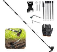 Desherbeur Manuel Long Manche de 180 cm, Râteau Manuel 2 en 1 et houe de Jardin, Arrache Mauvaise Herbe Long Manche, Multifonctionnelle Houe pour Jardinage, pour Cour, Pelouse, Terrasse