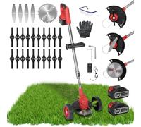 Désherbeur sans fil, 2 x 2,5 Ah alimenté par batterie, désherbeur électrique avec roues, coupe-bordures électrique 3 en 1 avec 3 types de lames pour jardin, cour