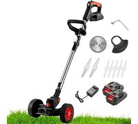 Désherbeur sans fil, coupe-herbe électrique alimenté par batterie avec affichage de la puissance restante, débroussailleuse avec 2 piles et 3 types de lames, outil de pelouse pour jardin