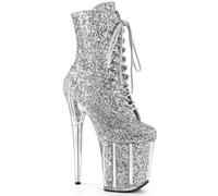 DESHIKE Bottines à Talons Aiguilles à Plateforme de 20Cm, Chaussures à Talon Exotique de 7. 8 Pouces, Bottines de Danse pôle pour Femmes,Argent,35 EU
