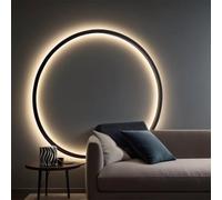 DESHOME Applique Murale LED Salon Luminaire Mural Interieur Circulaire USB Dimmable Plug in Lampe Murale, Noir Moderne Appliques Murales Anneau Eclairage Indirect Mur, pour Bureau Magasin Café, 60cm