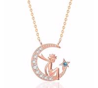 DESHOME Collier Petit Prince Zircon étoilé S925 Argent Sterling Pendentif Chaîne Clavicule Bijoux Cadeau Saint Valentin/Fiançailles Réception/Anniversaire pour Elle, Petite Amie et Femme, Or Rose