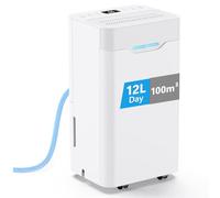 Déshumidificateur 12L/Jour, PIAZCEW Déshumidificateur Electrique avec Minuterie 24 H, 3 Modes, Arrêt Automatique, Drainage Continu, pour Chambres, Sous-sols, Salles de bains, Blanc