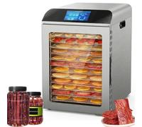 Déshydrateur alimentaire 800w,affichage LED intelligent,12 plateaux en acier inoxydable,minuterie tactile 24h,4 programmes prédéfinis,Préparation:Viande,épices,fruits,légumes
