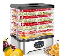 Déshydrateur Alimentaire à 8 Niveaux, Déshydrateur Portable De 400 W Avec Affichage Numérique, Contrôle Du Temps Et De La Température, Hauteur Réglable, Système De Séchage à 360°, Machine à Fr silver