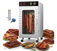 Déshydrateur Alimentaire Grande Capacité 10/30 kg, Déshydrateur Professionnel Inox avec Séchage Suspendu Rotatif, 16/50 Crochets pour Viande Séchée, Jerky, Bacon et Poisson 30kgSmoke