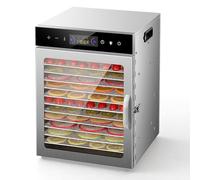 Déshydrateur automatique en acier inoxydable avec 12 grilles en acier inoxydable, 800 W, réglage de la température de 30 à 90 °C, sans BPA, minuterie 24 h, écran LED, déshydrateur automatique pour