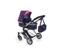 Bayer Design 18154AA Landau pour poupée City Neo avec un sac à bandoulière et un panier, convertible en une poussette, Bleue avec une Licorne et Motif Rose
