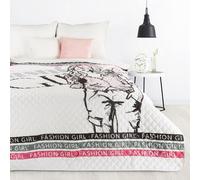 Design 91 Couvre-lit décoratif 200x220 Dora fashion girl blanc rose noir